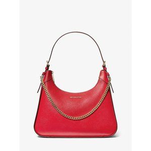 Michael Kors Women Red & Gold-tone Hardware Wilma Large Leather Shoulder Bag